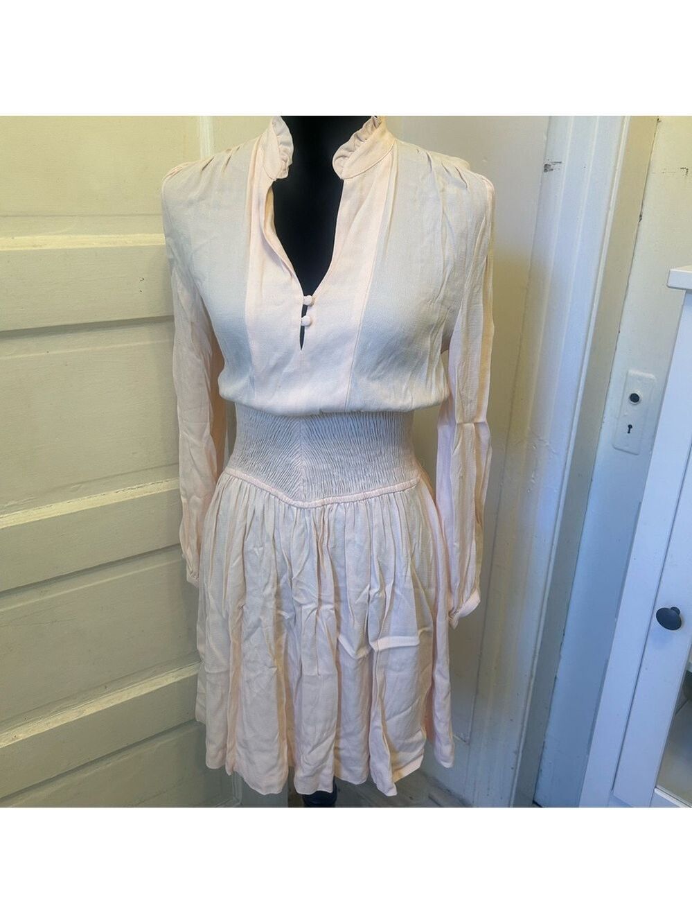 Maje Ruched Waist Viscose Midi Dress Med Coquette Girl Romantic Date Night